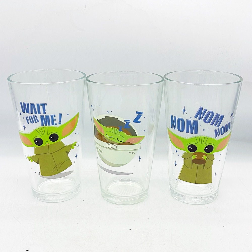 Set of 3 Star‎ Wars Mandalorian Grogu Baby Yoda Glass Tumbler Set 16oz